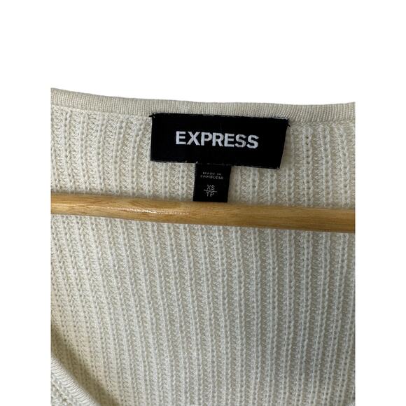Express Ivory Lightweight V-Neckline Long Sleeve Knit Sweater Women's XS - Picture 4 of 4